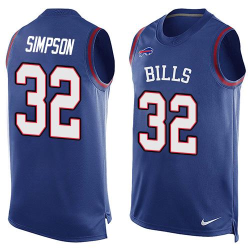  Bills #32 O. J. Simpson Royal Blue Team Color Men's Stitched NFL Limited Tank Top Jersey